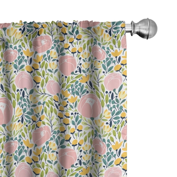 Ambesonne Botanical Window Curtains, Pastel Garden Art, Each 28" W x 84" L, Blush Lime Green Mustard