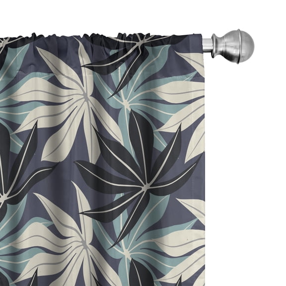 Ambesonne Botanical Window Curtains, Pointy Tropical Leaves, Each 28" W x 84" L, Cadet Blue Dark Indigo