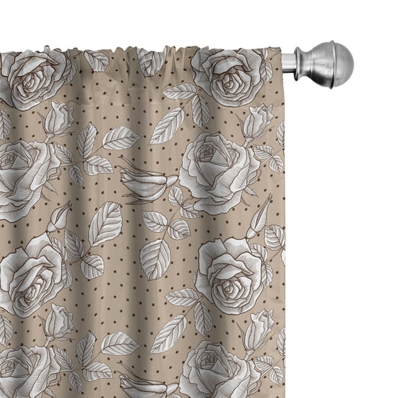 Ambesonne Botanical Window Curtains, Roses with Polka Dots, Each 28" W x 84" L, Tan Chestnut Brown