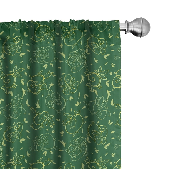 Ambesonne Botanical 4-Panel Curtains, Swirl Flowers Nature Art, 56"x63", Yellow Forest Green