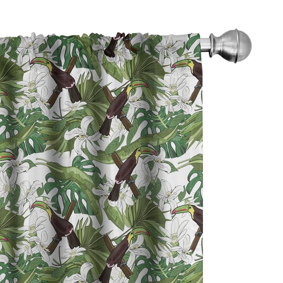 Ambesonne Botanical Window Curtains, Toucan Birds in Jungle, Each 28" W x 95" L, Olive Green Brown Yellow