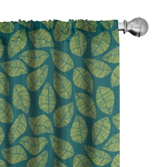 Ambesonne Botanical Window Curtains, Tropical Tree Spring Art, Each 28" W x 63" L, Yellow Green Dark Teal