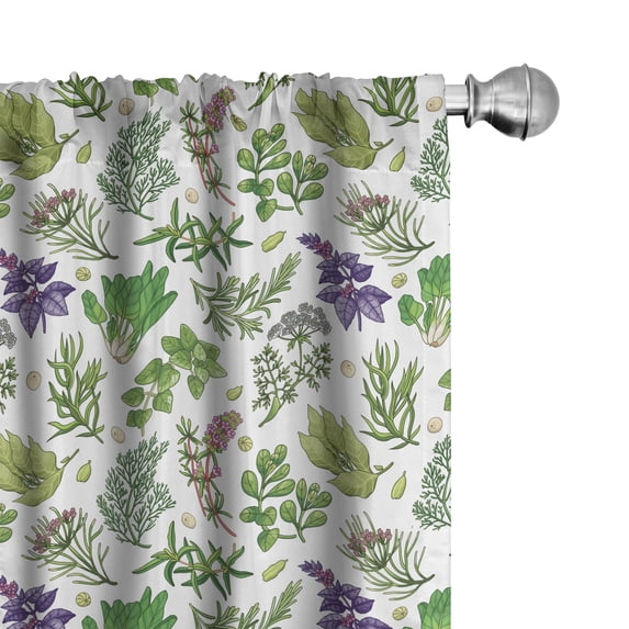 Ambesonne Botanical Window Curtains, Vegetarian Diet Items, Each 28" W x 63" L, Olive Green Purple White
