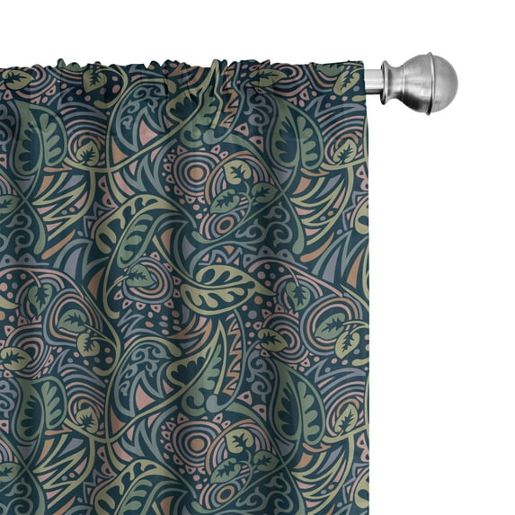 Ambesonne Botanical 4-Panel Curtains, Vintage Muted Tone Leaves, 56"x63", Petrol Blue Reseda Green