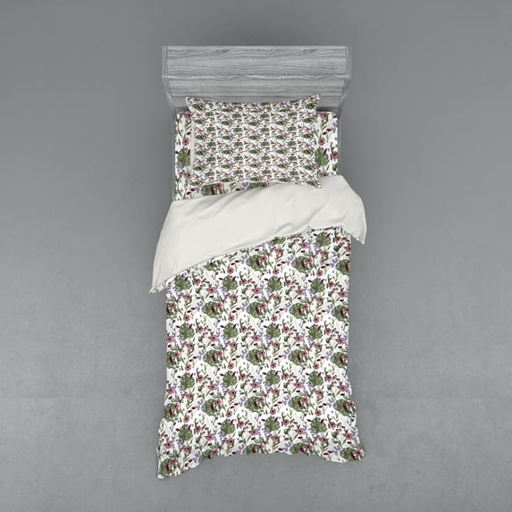 Ambesonne Botanical Bedding Set 3 Pcs, Monstera Leaf and Flowers, Twin XL, Multicolor