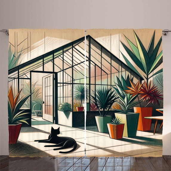 Ambesonne Botanical Curtains 2 Panel Set, Modern Illustration Art, 108" x 96", Ecru Green and Burnt Orange