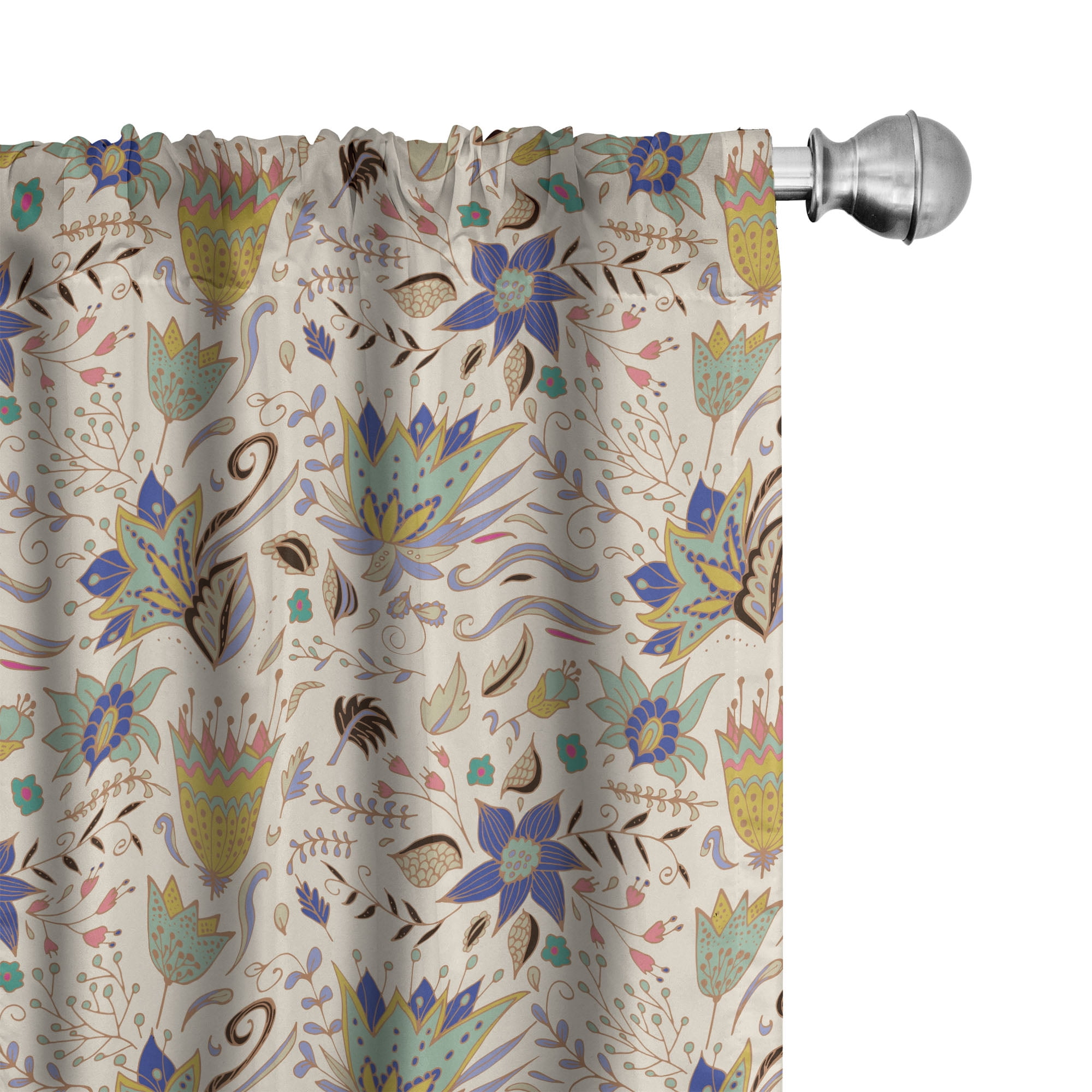 Abstract Botanical Floral Multicolor Microfiber Curtain Panel Pair