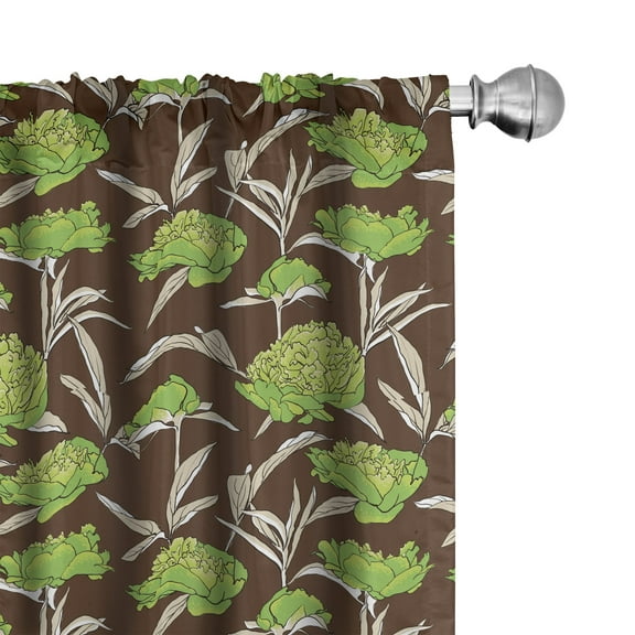 Ambesonne Botanical Curtains, Abstract Nostalgic Leaves, Pair of 28"x63", Brown Lime Green