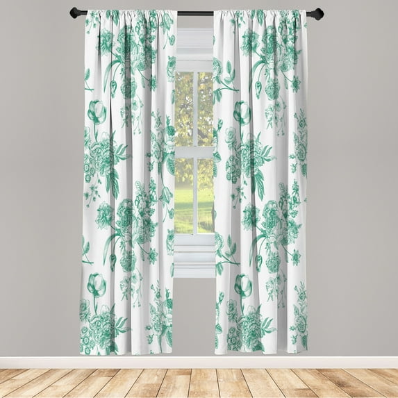 Ambesonne Botanical Curtains, Floral Victorian Print, Pair of 28"x63", Cadet Blue