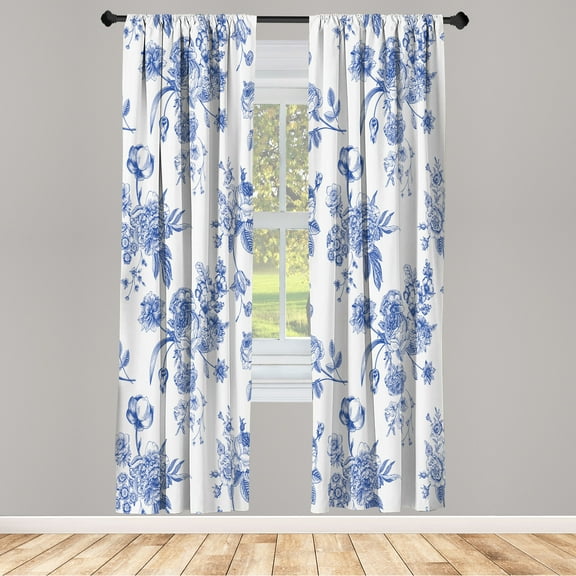 Ambesonne Botanical Curtains, Floral Victorian Print, Pair of 28"x63", Cobalt Blue