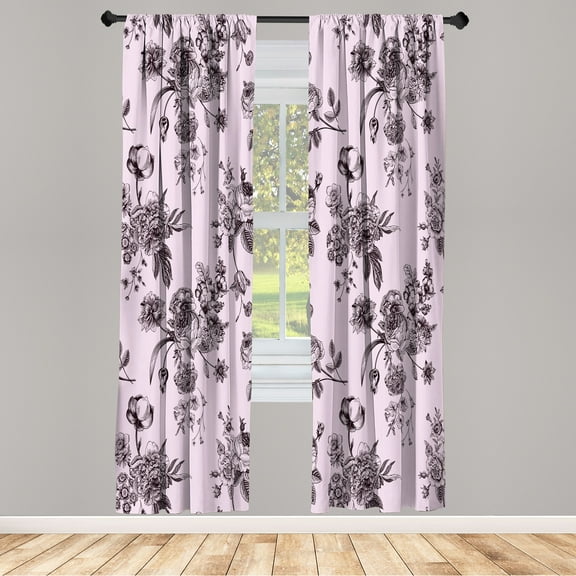 Ambesonne Botanical Curtains, Floral Victorian Print, Pair of 28"x63", Grey Pink