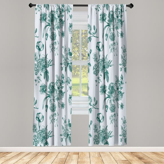 Ambesonne Botanical Curtains, Floral Victorian Print, Pair of 28"x63", Laurel Green