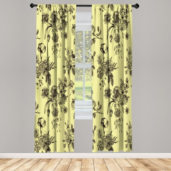 Ambesonne Botanical Curtains, Floral Victorian Print, Pair of 28"x63", Pastel Yellow