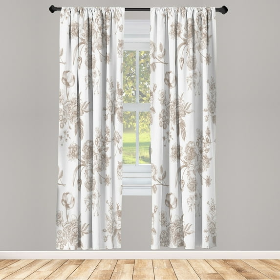Ambesonne Botanical Curtains, Floral Victorian Print, Pair of 28"x63", Taupe Grey