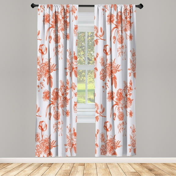 Ambesonne Botanical Curtains, Floral Victorian Print, Pair of 28"x63", Vermilion