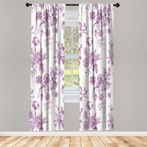 Ambesonne Botanical Curtains, Floral Victorian Print, Pair of 28"x84", Eggplant White