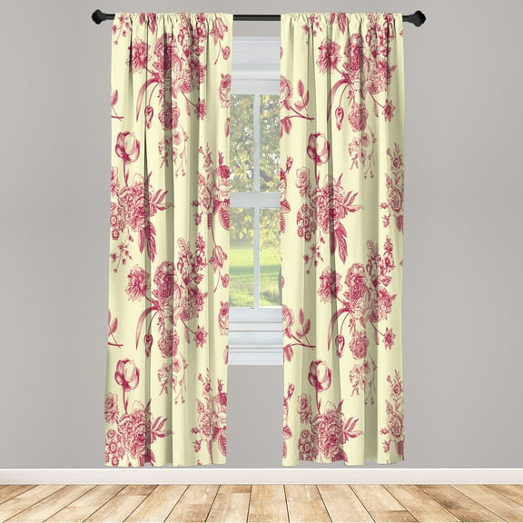 Ambesonne Botanical Curtains, Floral Victorian Print, Pair of 28"x84", Raspberry