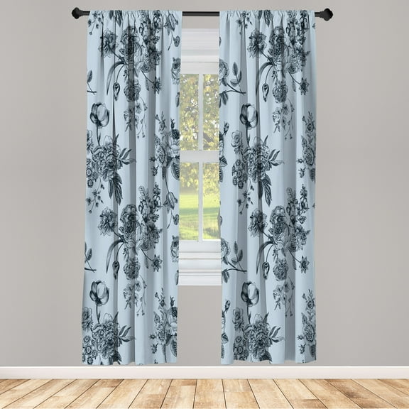 Ambesonne Botanical Curtains, Floral Victorian Print, Pair of 28"x95", Blue Grey