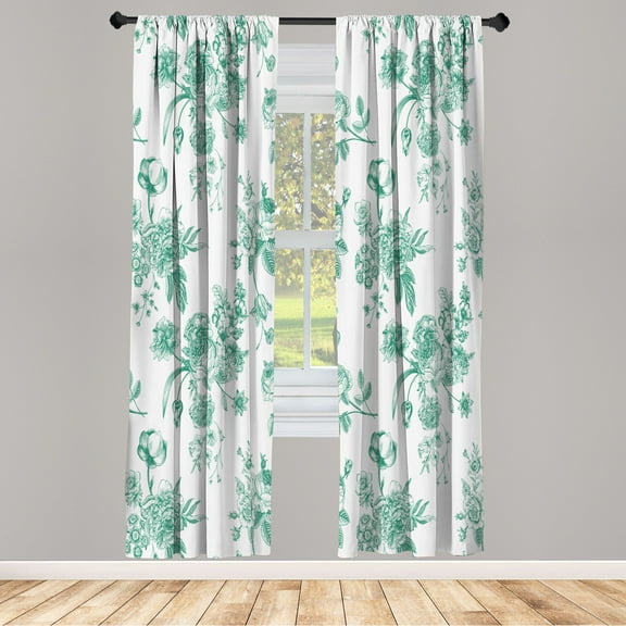 Ambesonne Botanical Curtains, Floral Victorian Print, Pair of 28"x95", Cadet Blue