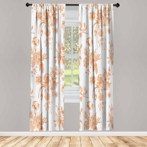 Ambesonne Botanical Curtains, Floral Victorian Print, Pair of 28"x95", Peach Ivory