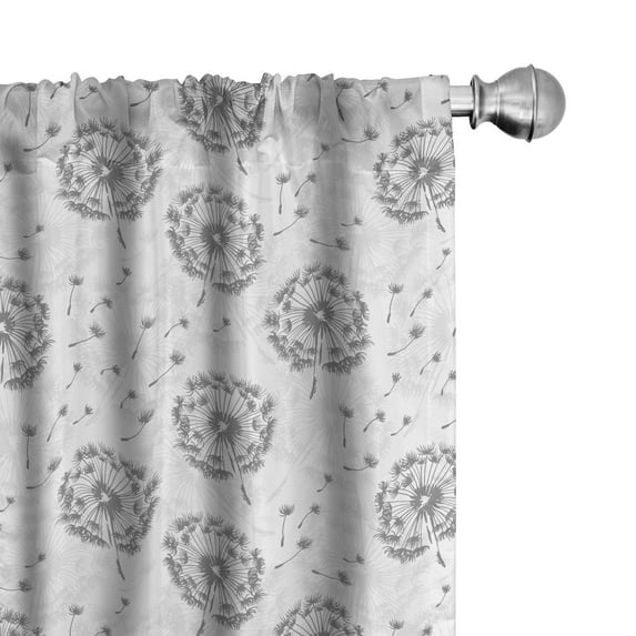 Ambesonne Botanical Curtains, Greyscale Dandelions, Pair of 28"x84", Dimgray Pearl and White