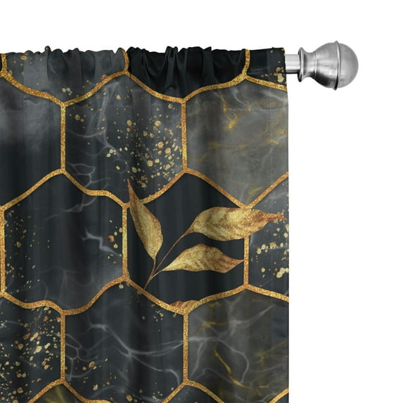Ambesonne Botanical Curtains, Hexagon Gold Leaves Art, Pair of 28"x95", Dark Khaki and Pale Grey
