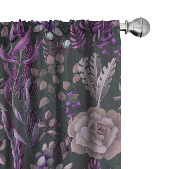 Ambesonne Botanical Curtains, Magnolia Fern Eucalyptus, Pair of 28"x84", Dark Magenta Pale Mauve