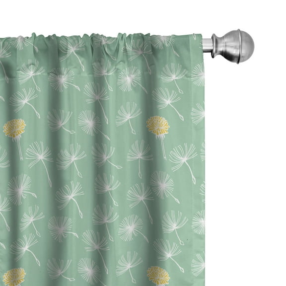 Ambesonne Botanical Curtains, Minimalistic Dandelions, Pair of 28"x95", Almond Green White
