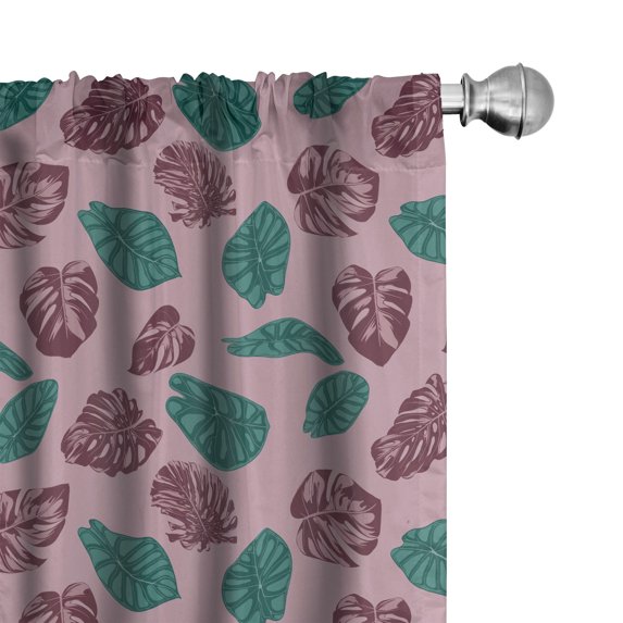 Ambesonne Botanical Curtains, Modern Tropical Leaves, Pair of 28"x95", Dried Rose Dark Teal