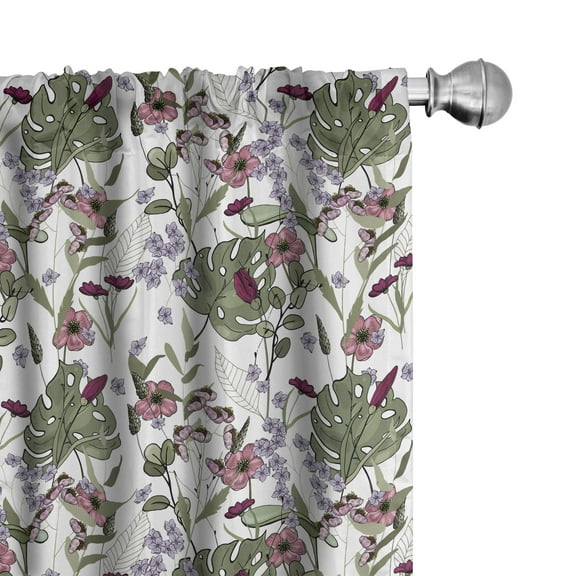 Ambesonne Botanical Curtains, Monstera Leaf and Flowers, Pair of 28"x95", Multicolor