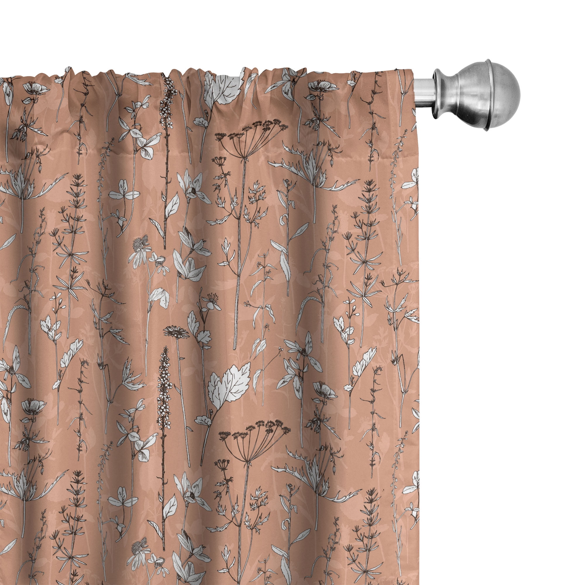 Salmon Floral Print Room-Darkening Polyester Curtain Panels, 28" x 63"