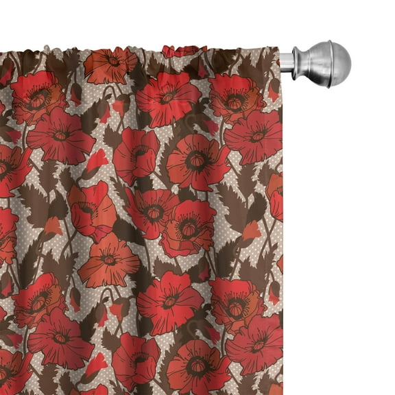 Ambesonne Botanical Curtains, Poppies on Polka Dots, Pair of 28"x63", Vermilion Multicolor