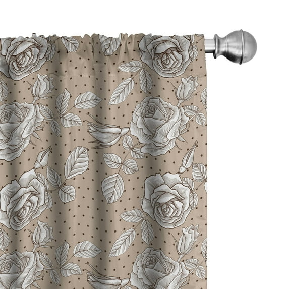 Ambesonne Botanical Curtains, Roses with Polka Dots, Pair of 28"x95", Tan Chestnut Brown