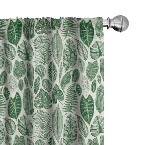 Ambesonne Botanical Curtains, Vintage Exotic Leaves, Pair of 28"x63", Green and Ivory