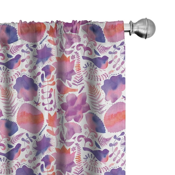 Ambesonne Botanical Curtains, Watercolor Birds Tulips, Pair of 28"x84", Purple Fuchsia Pink
