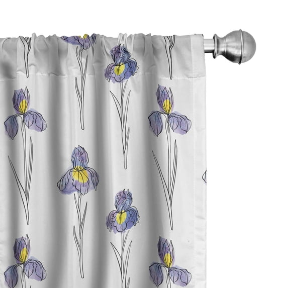 Ambesonne Botanical Curtains, Watercolor Iris Flowers, Pair of 28"x84", Blue Violet Mustard