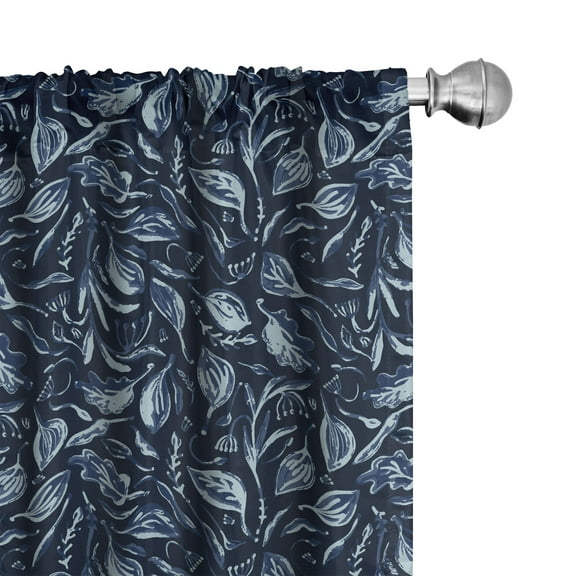 Ambesonne Botanical Curtains, Watercolor Leafy Motif, Pair of 28"x84", Night Blue Sky Blue