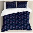 thumbnail image 1 of Ambesonne Botanical Duvet Cover Set, Exotic Garden Leaves Art, 2-Calking, Dark Night Blue Pink, 1 of 7