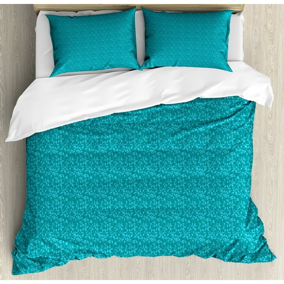 Ambesonne Botanical Duvet Cover Set, Monotone Leaves Branches, 2-Calking, Deep Sky Blue Sea Blue