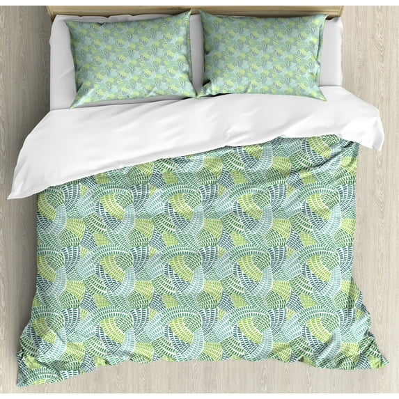 Ambesonne Botanical Duvet Cover Sets, Swirling Leaf Branches, 2-King, Lime Green Pale Blue