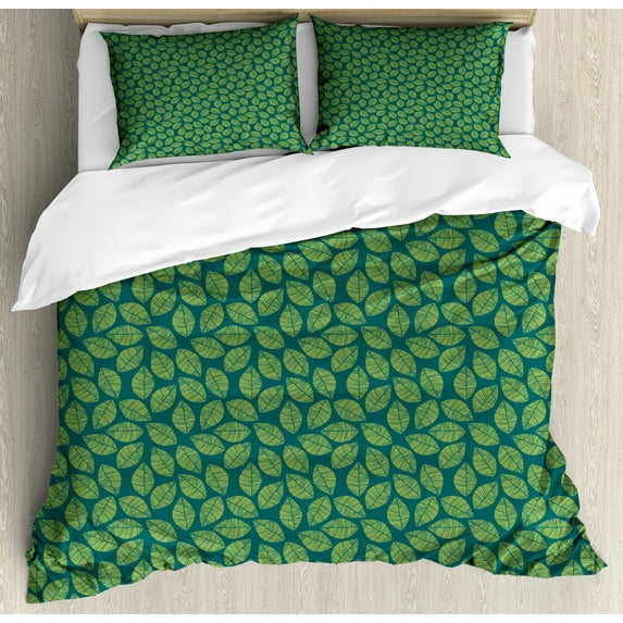 Ambesonne Botanical Duvet Cover Sets, Tropical Tree Spring Art, 2-King, Yellow Green Dark Teal