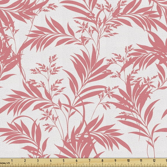 Ambesonne Botanical Fabric by the Yard Upholstery, Leafy Wind Pattern Branch, 1 Yard, Coral Off White