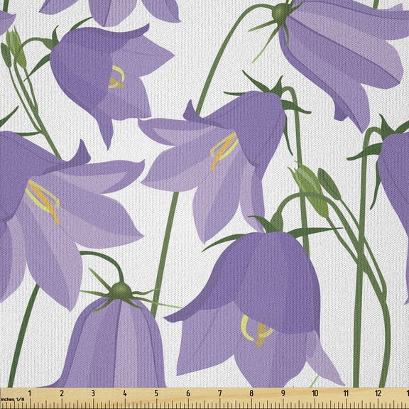 Ambesonne Botanical Fabric by the Yard Microfiber, Bluebells Garden, 1 Yard, Lavender Yellow