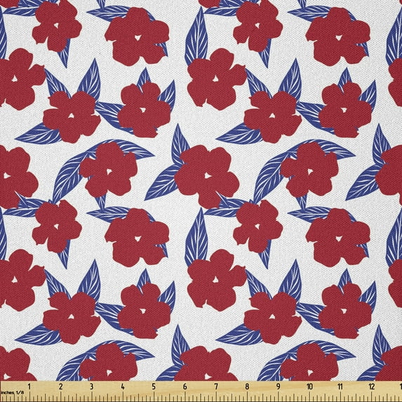 Ambesonne Botanical Fabric by the Yard Microfiber, Flowers Plain Background, 2 Yards, Raspberry Dark Lavender