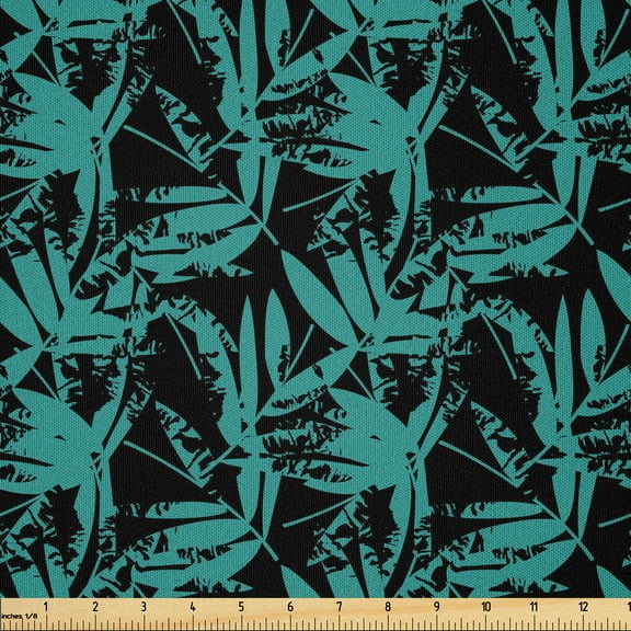 Ambesonne Botanical Fabric by the Yard Microfiber, Grungy Tropical Leaves, 5 Yards, Teal and Charcoal Grey