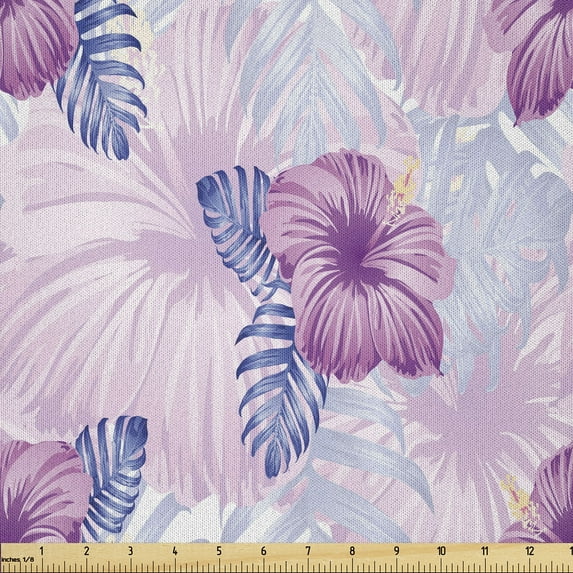 Ambesonne Botanical Fabric by the Yard Microfiber, Lilac Orchid Illustration, 3 Yards, Pale Mauve Fuchsia