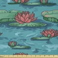 thumbnail image 1 of Ambesonne Botanical Fabric by the Yard Microfiber, Lotus Flowers on the Lake, 3 Yards, Sea Blue Coral Green, 1 of 2