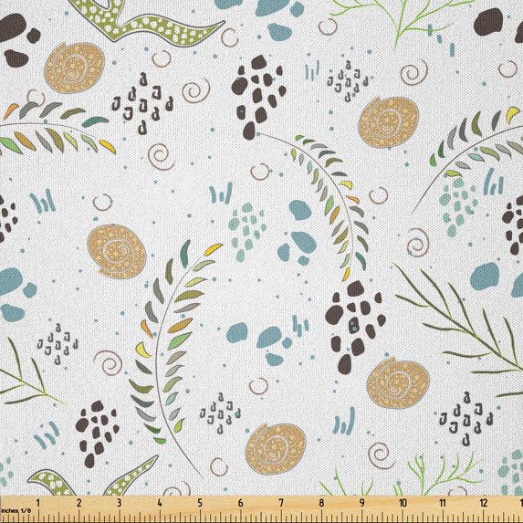 Ambesonne Botanical Fabric by the Yard Microfiber, Minimal Nature Life Motif, 1 Yard, White Dark Mustard