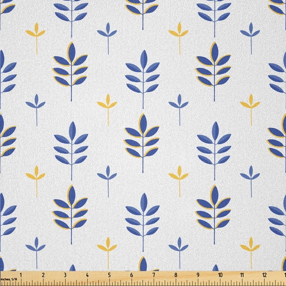 Ambesonne Botanical Fabric by the Yard Microfiber, Minimalistic Leaves Plot, 10 Yards, Persian Blue Pale Orange