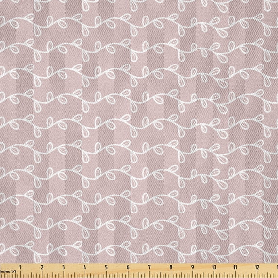 Ambesonne Botanical Fabric by the Yard Microfiber, Monochrome Leaves Art, 2 Yards, Pale Salmon White